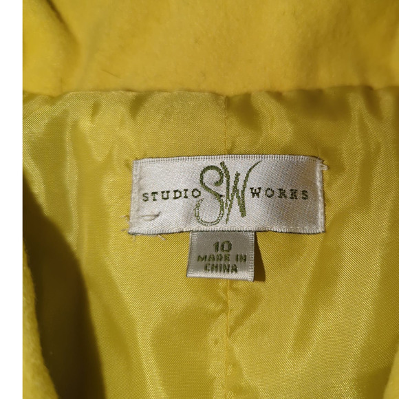 Studio Works Jacket Yellow Woman's Large Button Up Faux Pockets - Picture 3 of 4